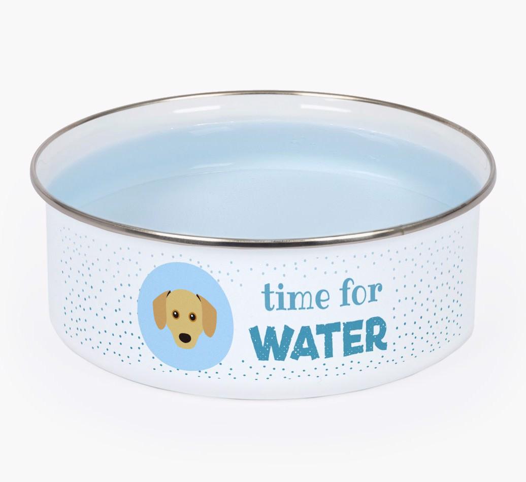 Time For Water: Personalized {breedFullName} Enamel Dog Bowl