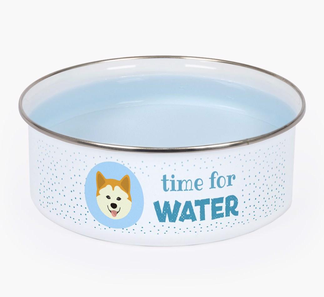 Time For Water: Personalized {breedFullName} Enamel Dog Bowl