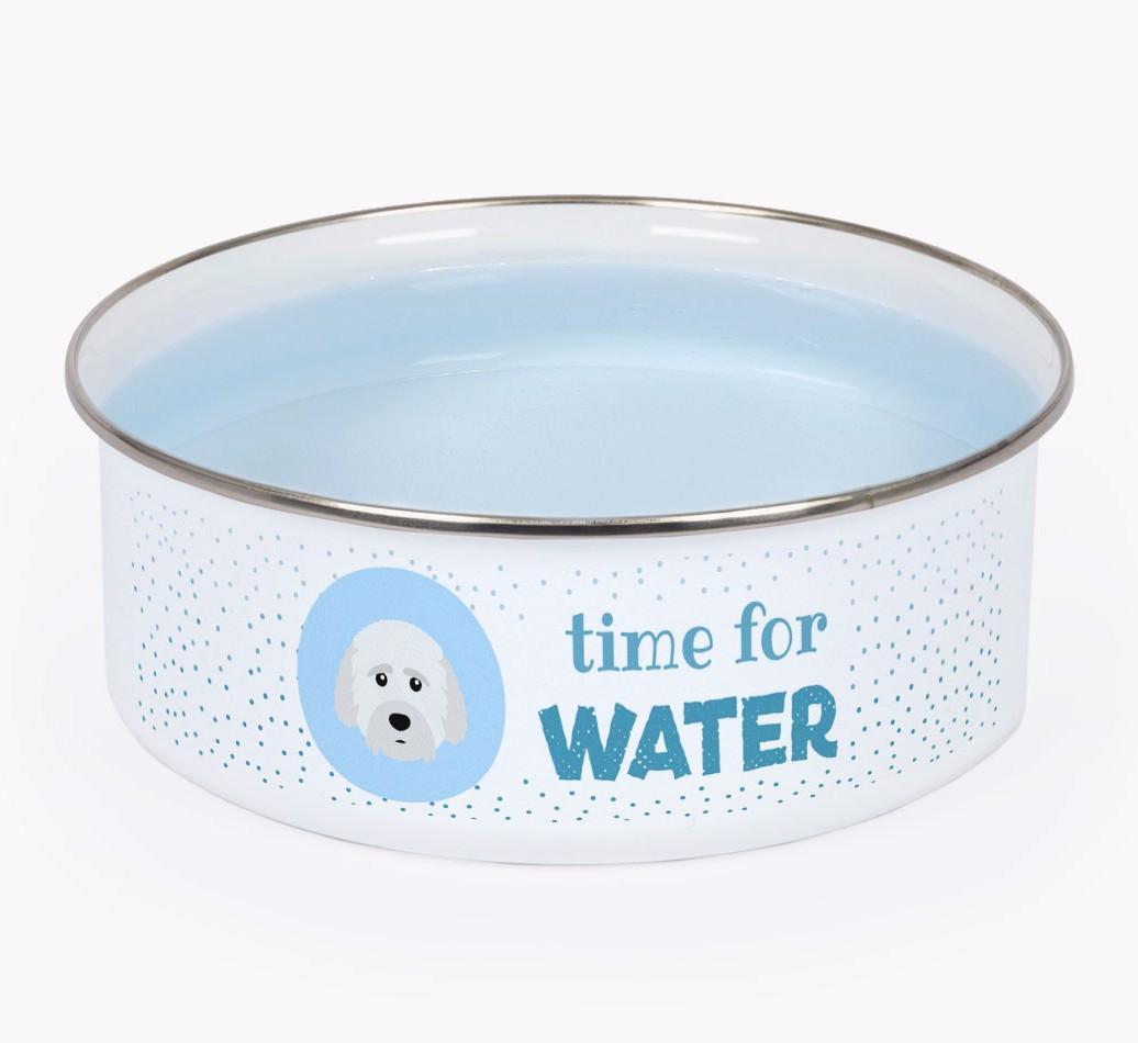 Time For Water: Personalized {breedFullName} Enamel Dog Bowl