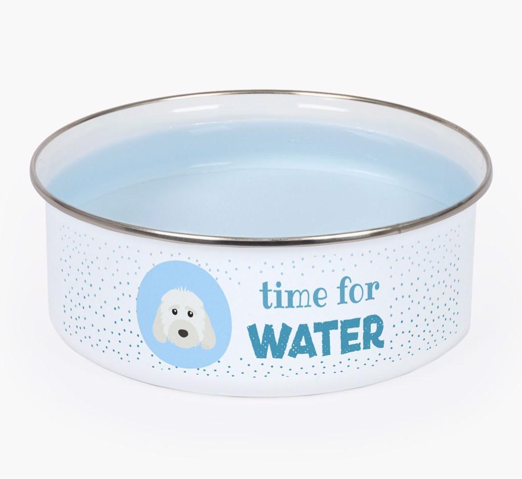 Time For Water: Personalized {breedFullName} Enamel Dog Bowl