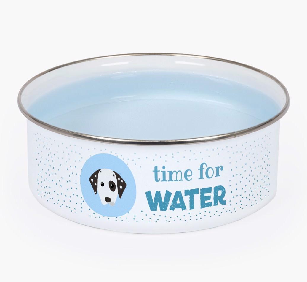 Time For Water: Personalized {breedFullName} Enamel Dog Bowl