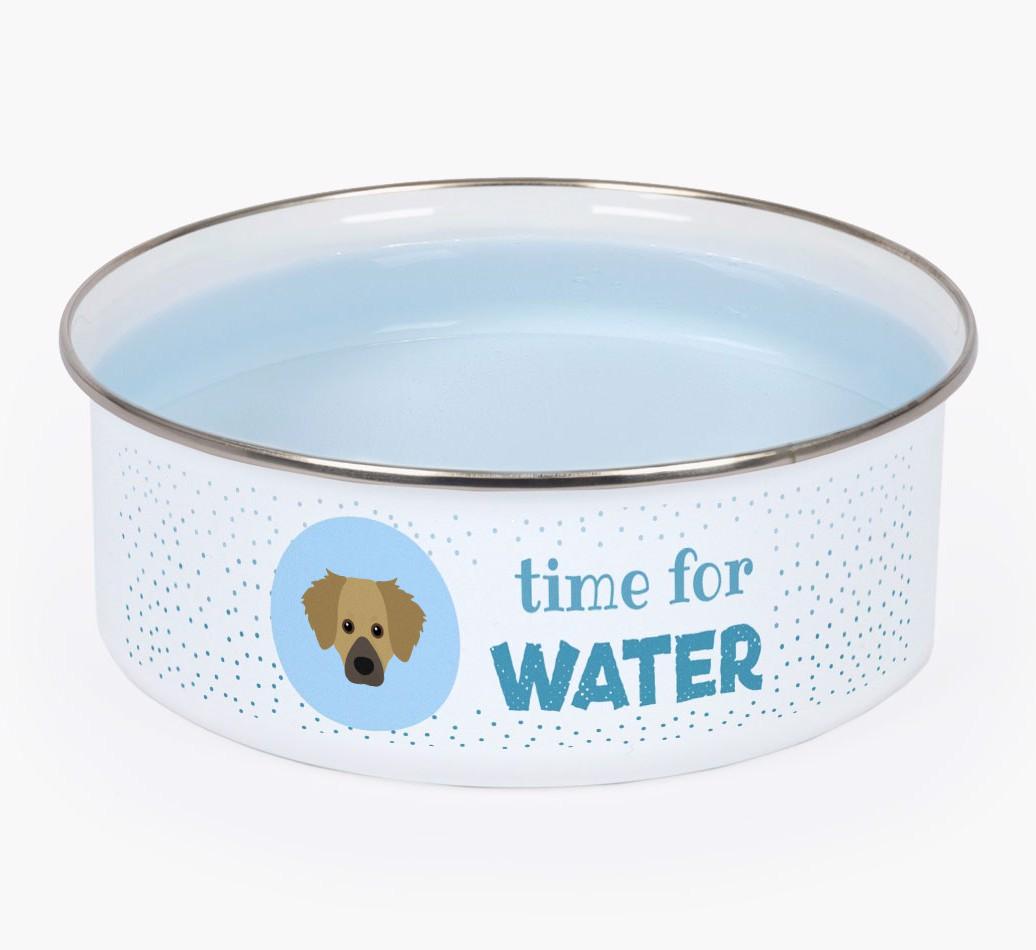 Time For Water: Personalized {breedFullName} Enamel Dog Bowl