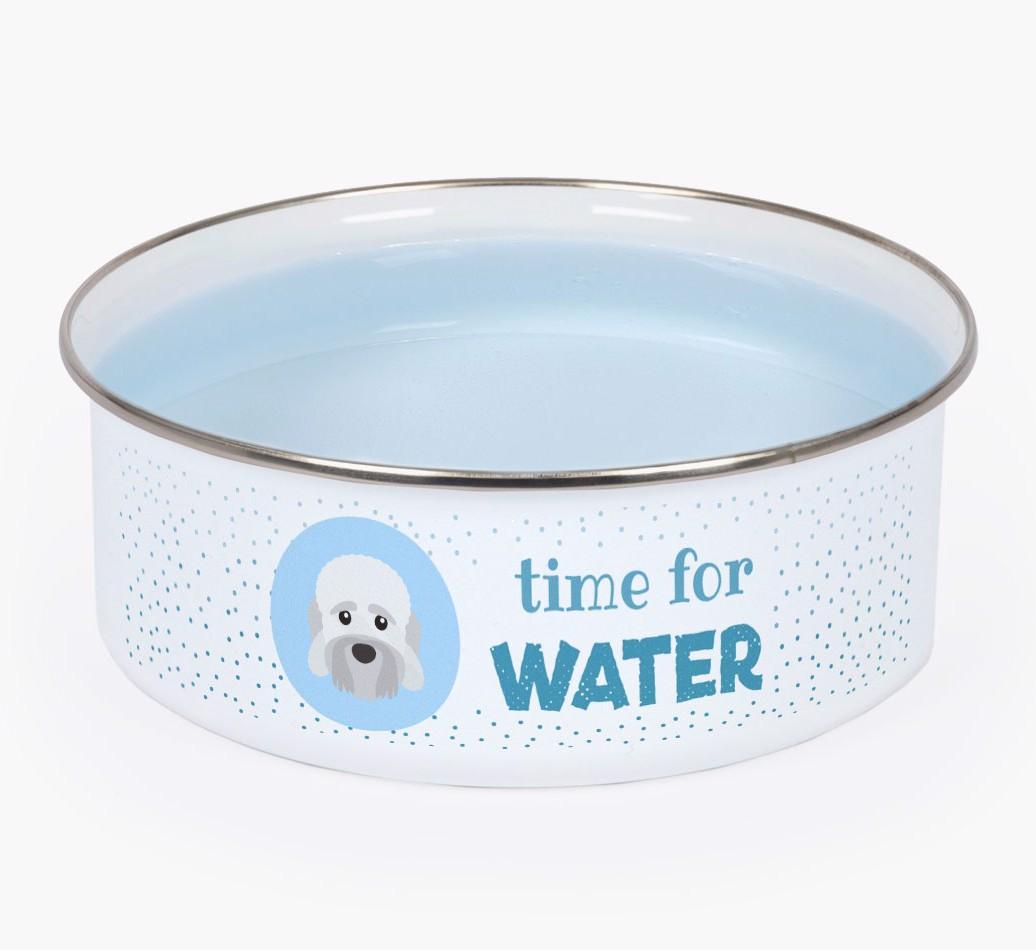 Time For Water: Personalized {breedFullName} Enamel Dog Bowl