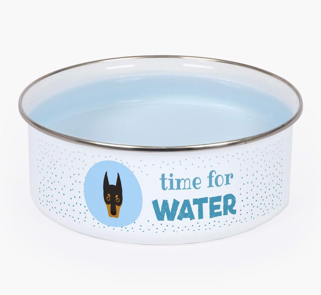 Time For Water: Personalized {breedFullName} Enamel Dog Bowl