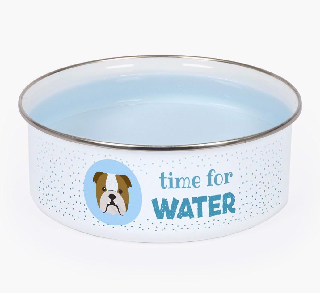 Time For Water: Personalized {breedFullName} Enamel Dog Bowl