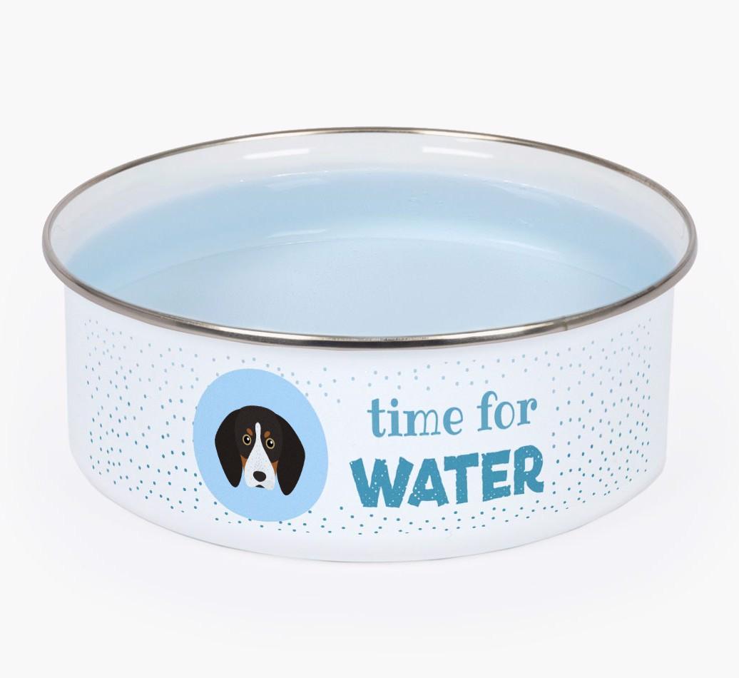 Time For Water: Personalized {breedFullName} Enamel Dog Bowl