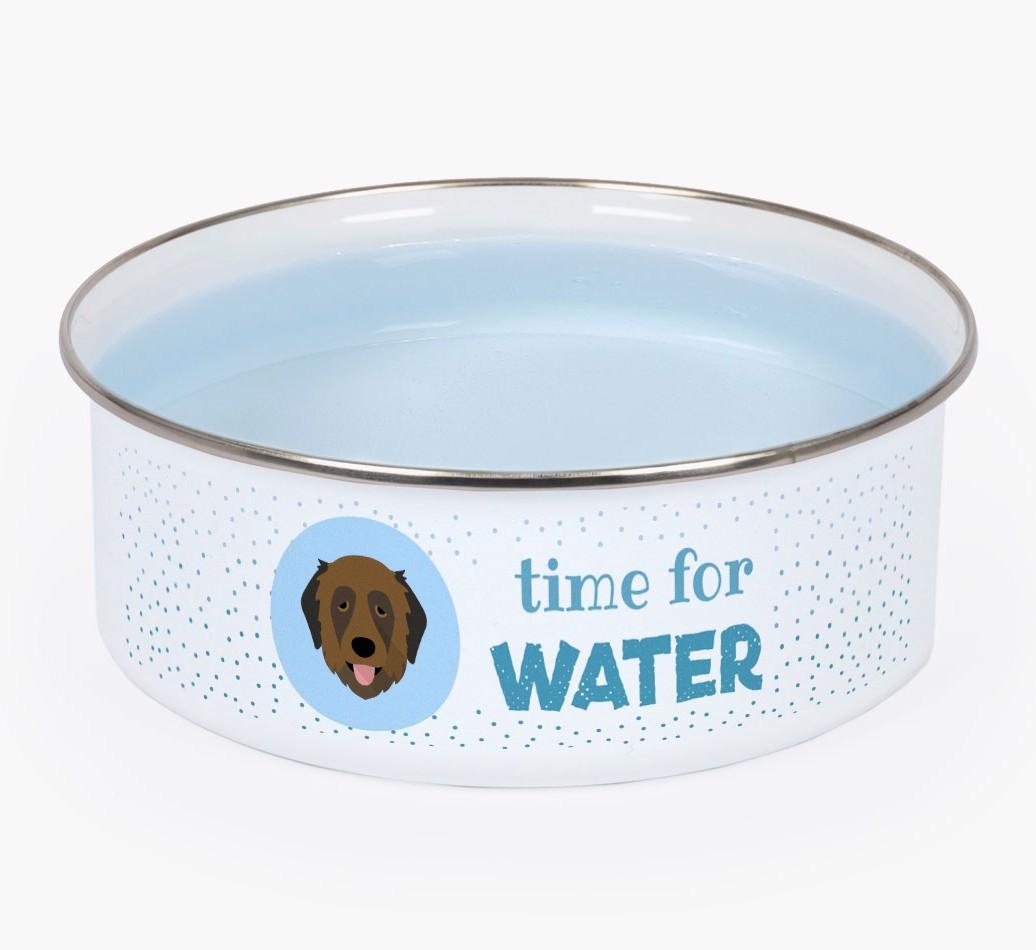 Time For Water: Personalized {breedFullName} Enamel Dog Bowl