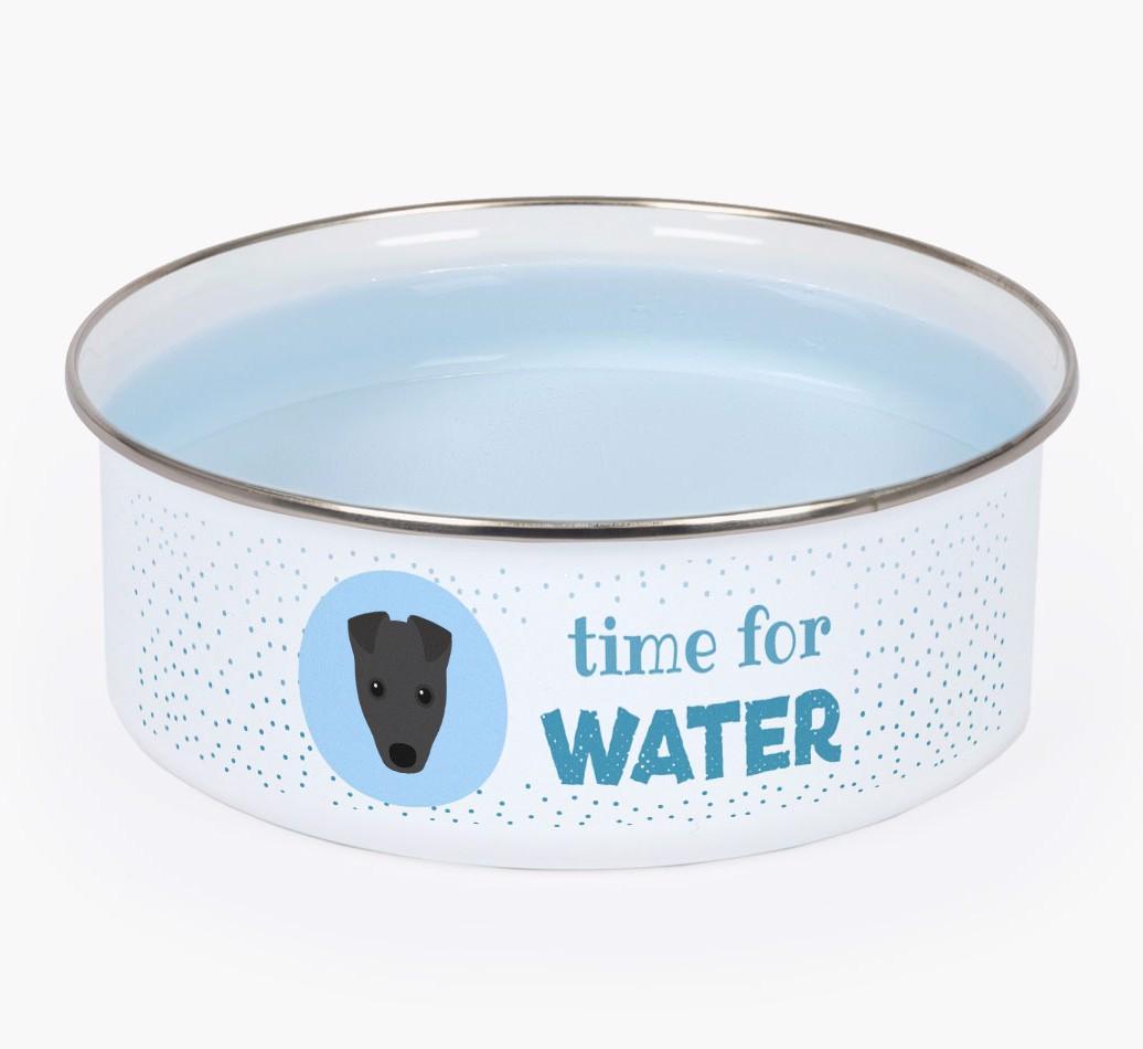 Time For Water: Personalized {breedFullName} Enamel Dog Bowl