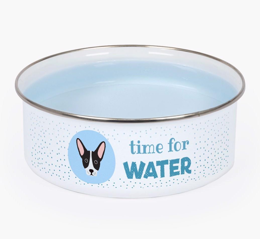 Time For Water: Personalized {breedFullName} Enamel Dog Bowl
