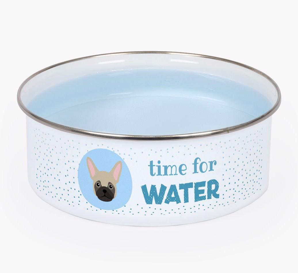 Time For Water: Personalized {breedFullName} Enamel Dog Bowl