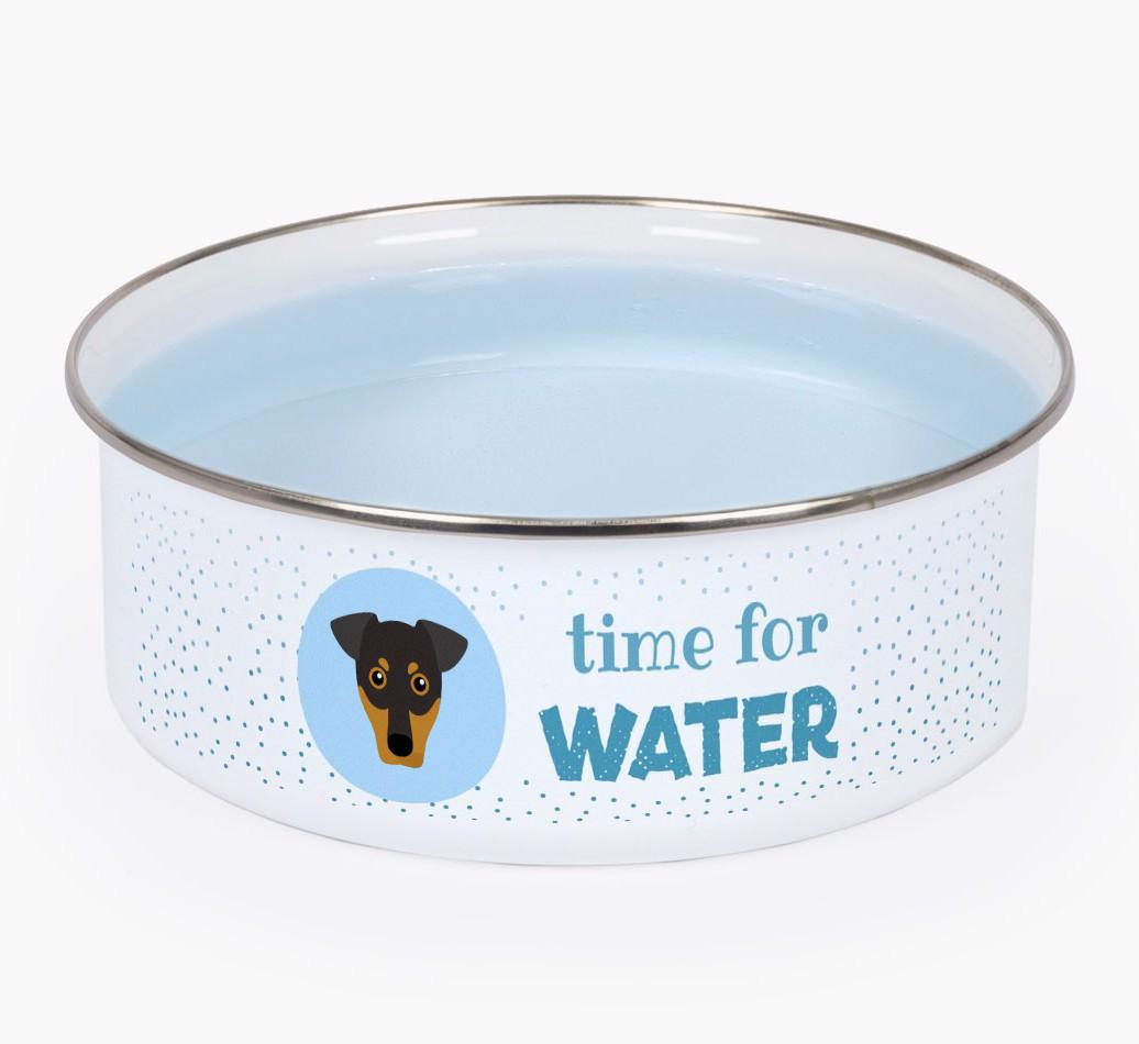 Time For Water: Personalized {breedFullName} Enamel Dog Bowl