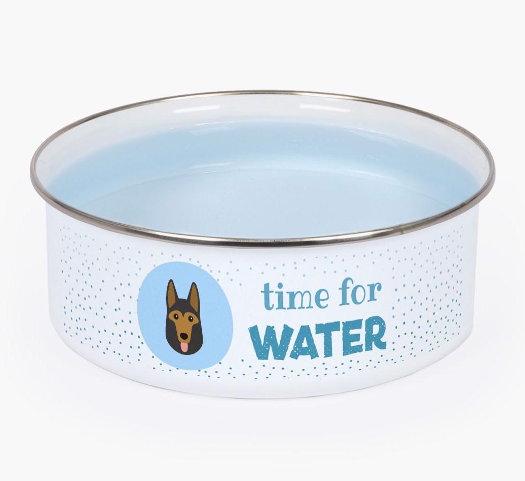 Time For Water: Personalized {breedFullName} Enamel Dog Bowl