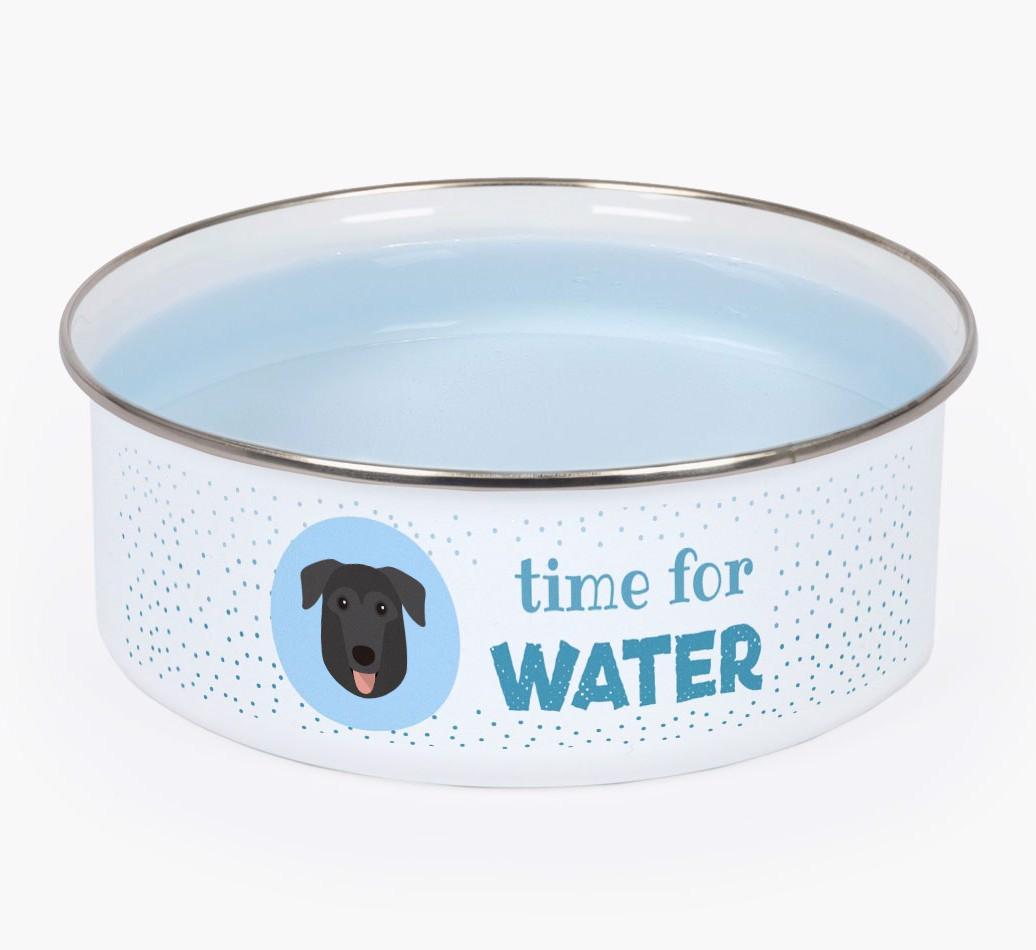 Time For Water: Personalized {breedFullName} Enamel Dog Bowl