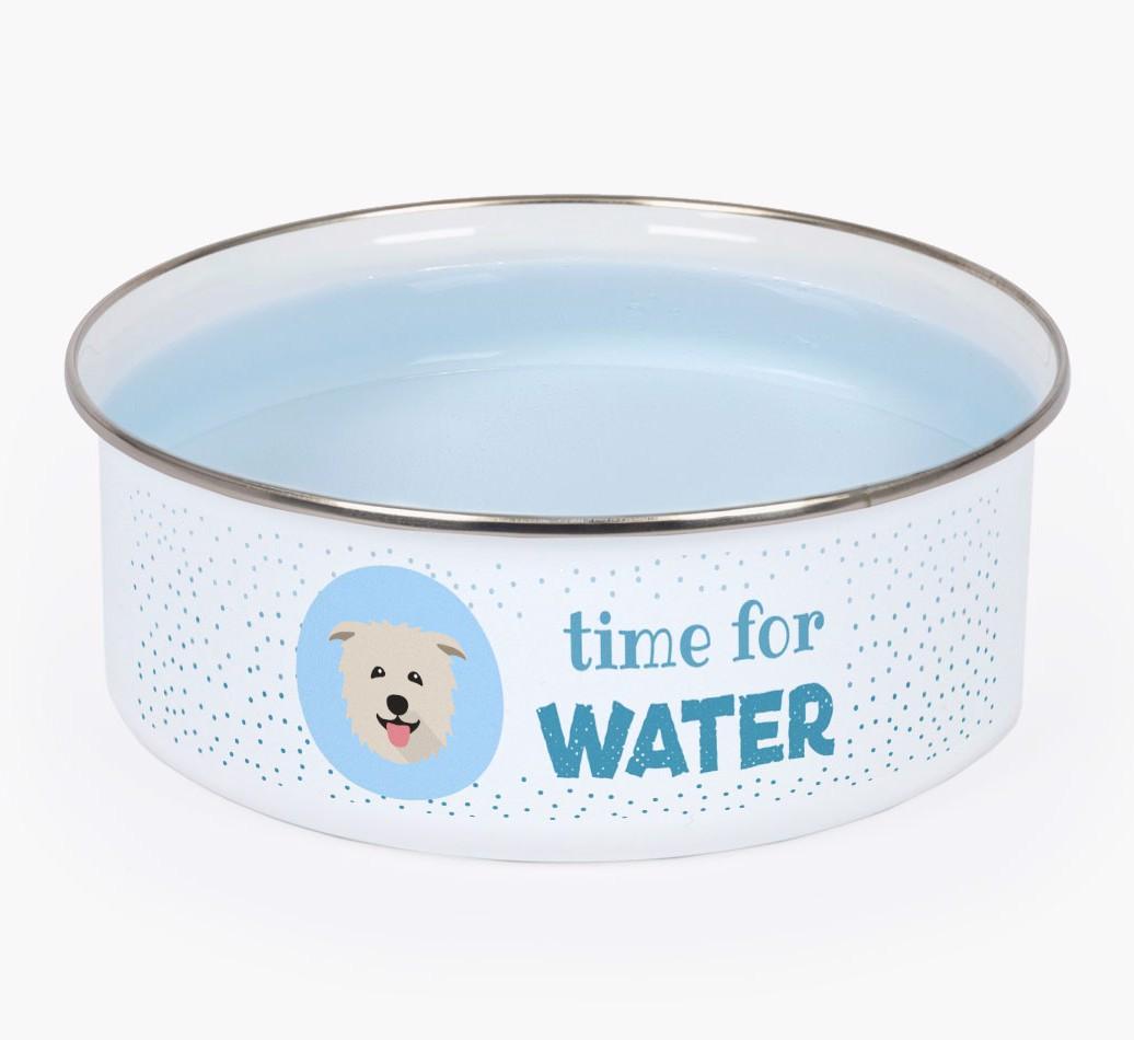 Time For Water: Personalized {breedFullName} Enamel Dog Bowl