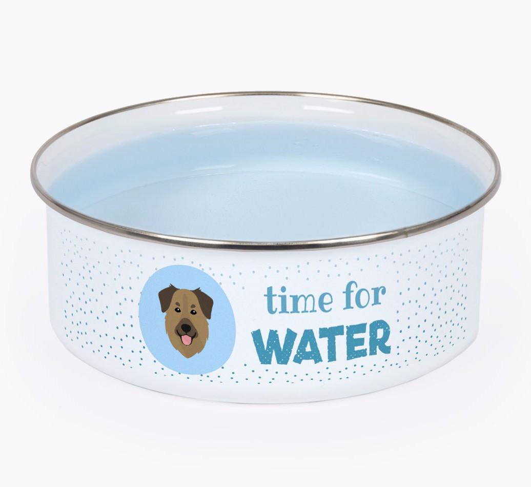 Time For Water: Personalized {breedFullName} Enamel Dog Bowl