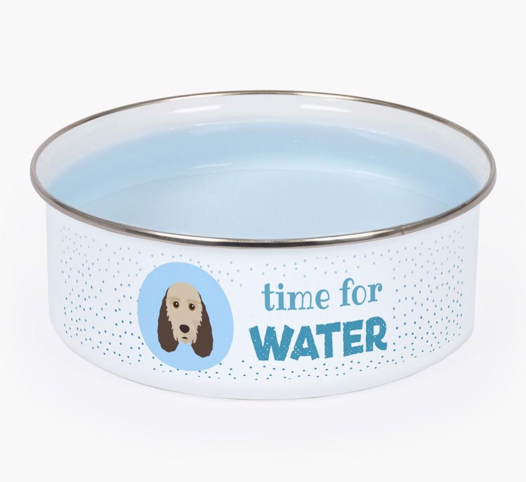 Time For Water: Personalized {breedFullName} Enamel Dog Bowl