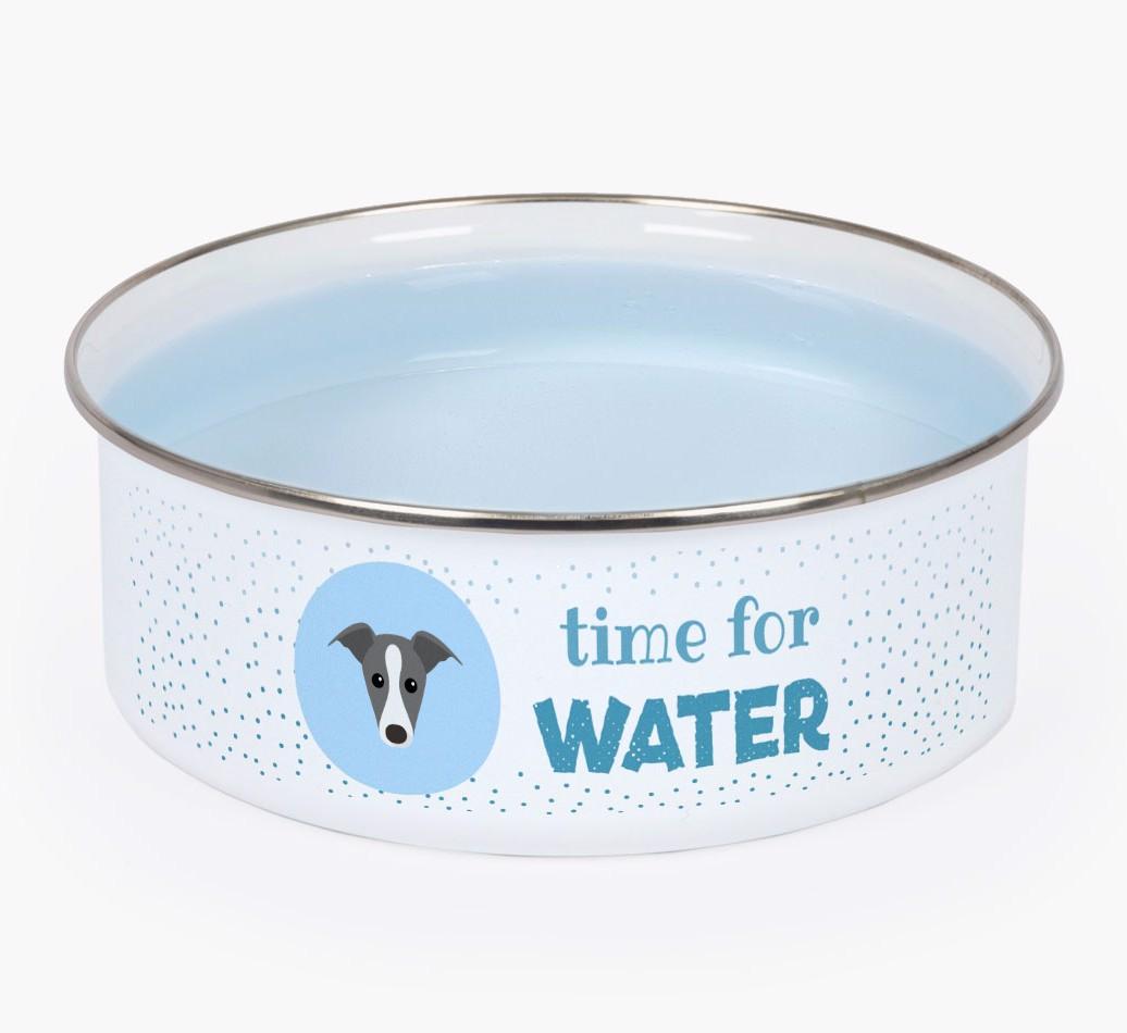 Time For Water: Personalized {breedFullName} Enamel Dog Bowl