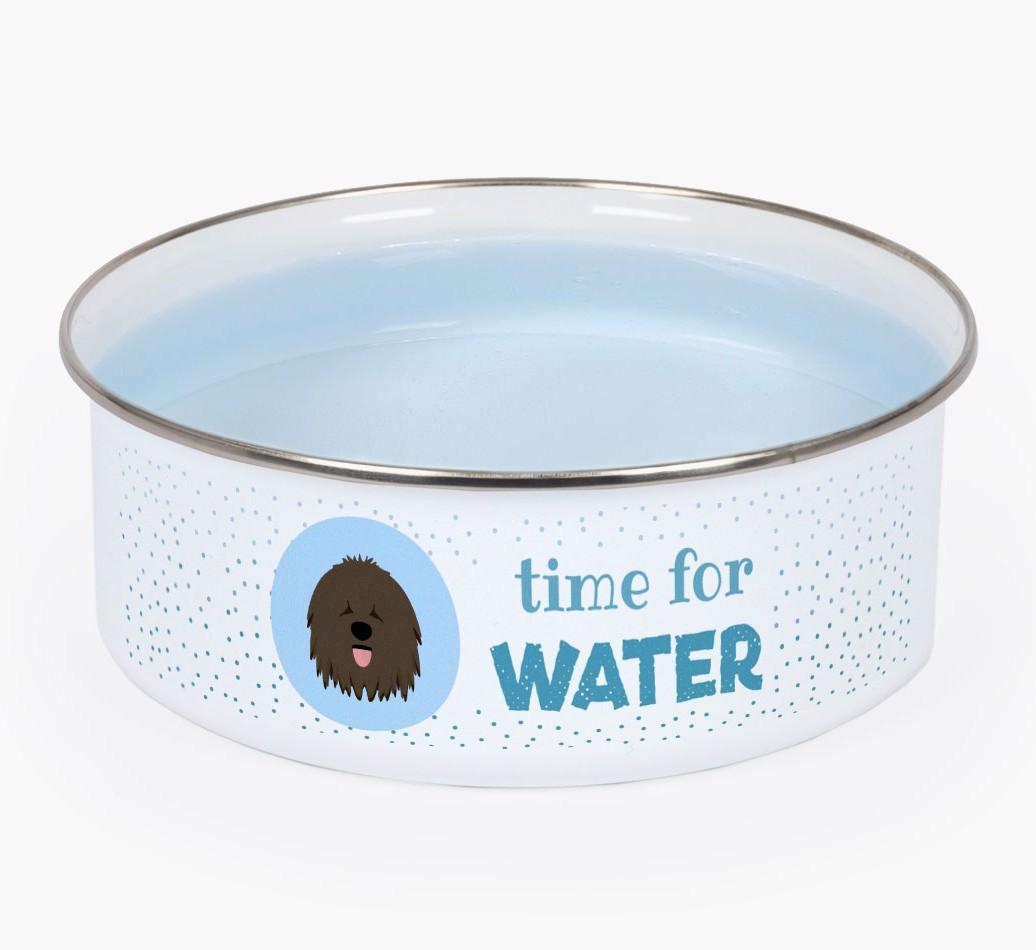 Time For Water: Personalized {breedFullName} Enamel Dog Bowl