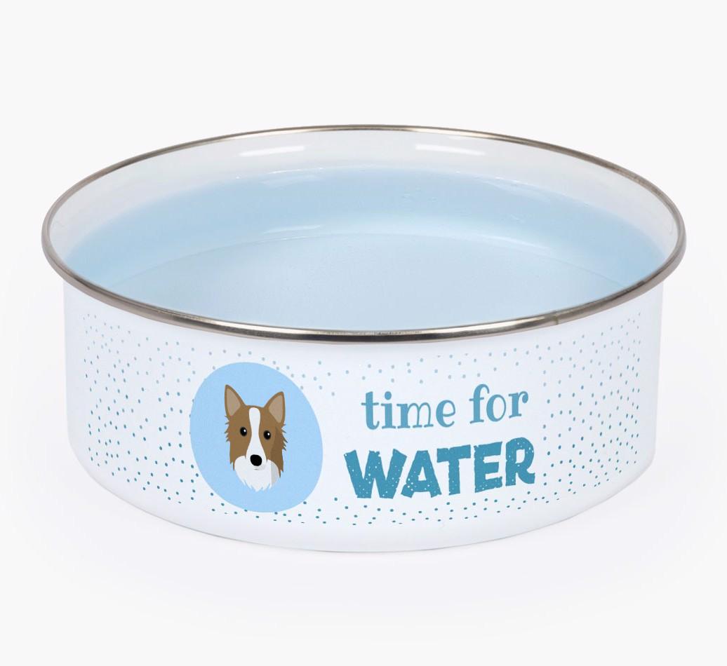Time For Water: Personalized {breedFullName} Enamel Dog Bowl