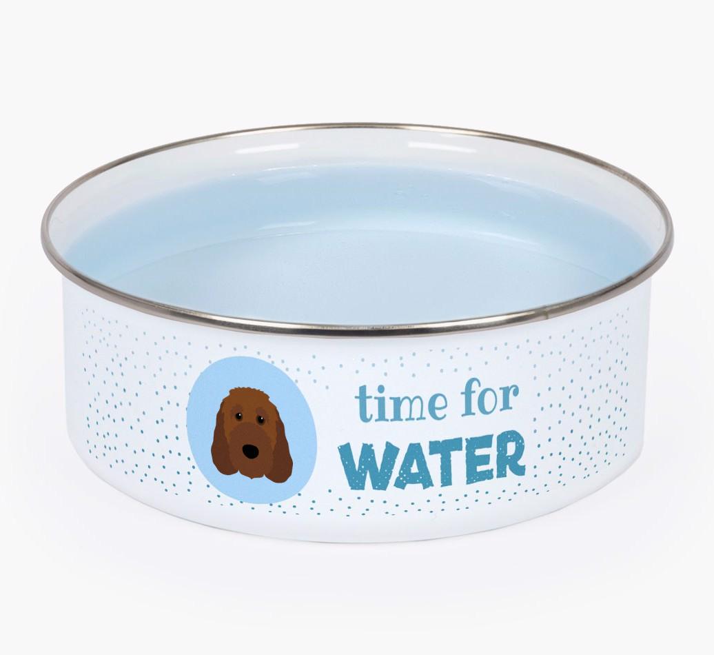 Time For Water: Personalized {breedFullName} Enamel Dog Bowl