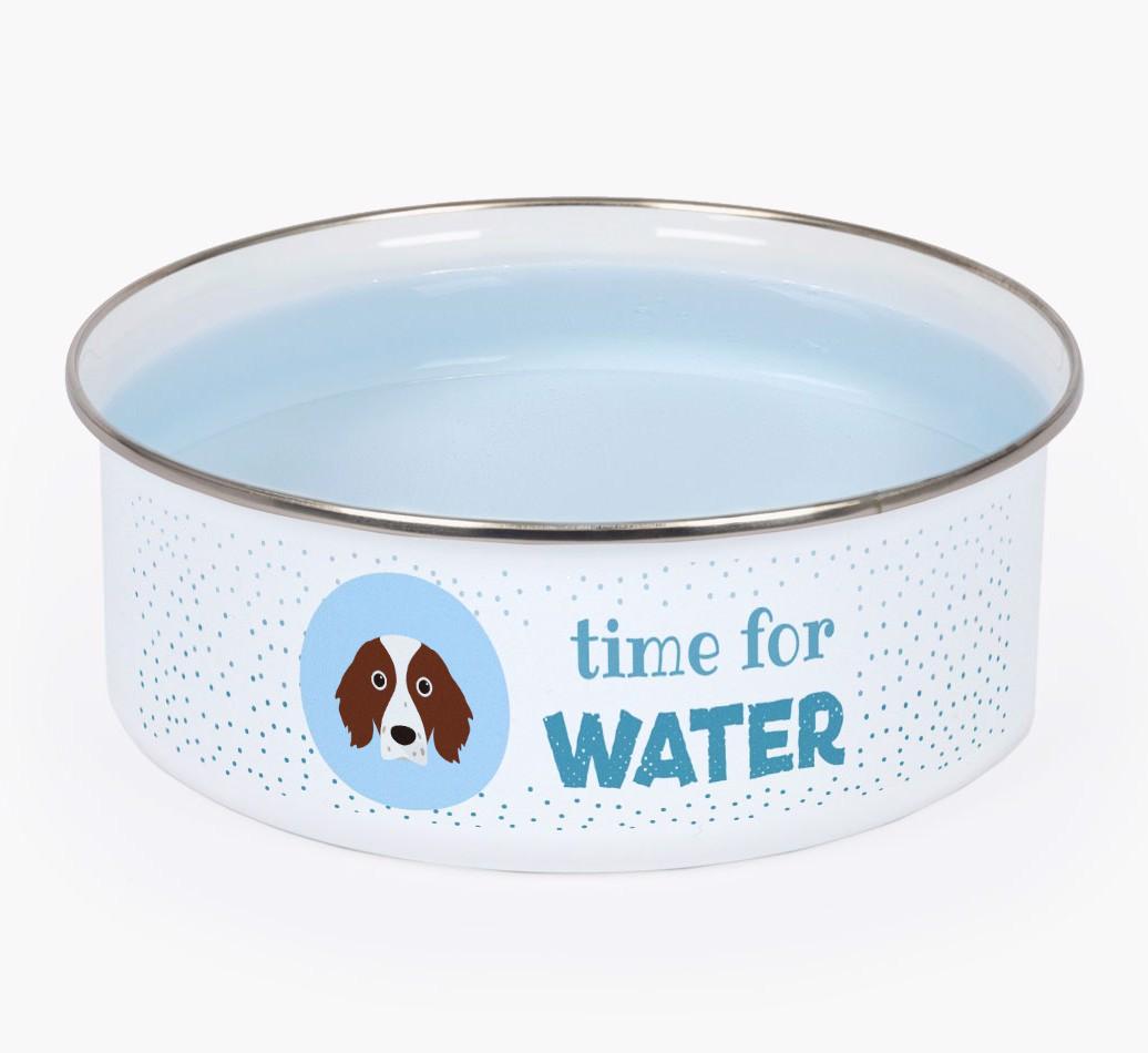 Time For Water: Personalized {breedFullName} Enamel Dog Bowl
