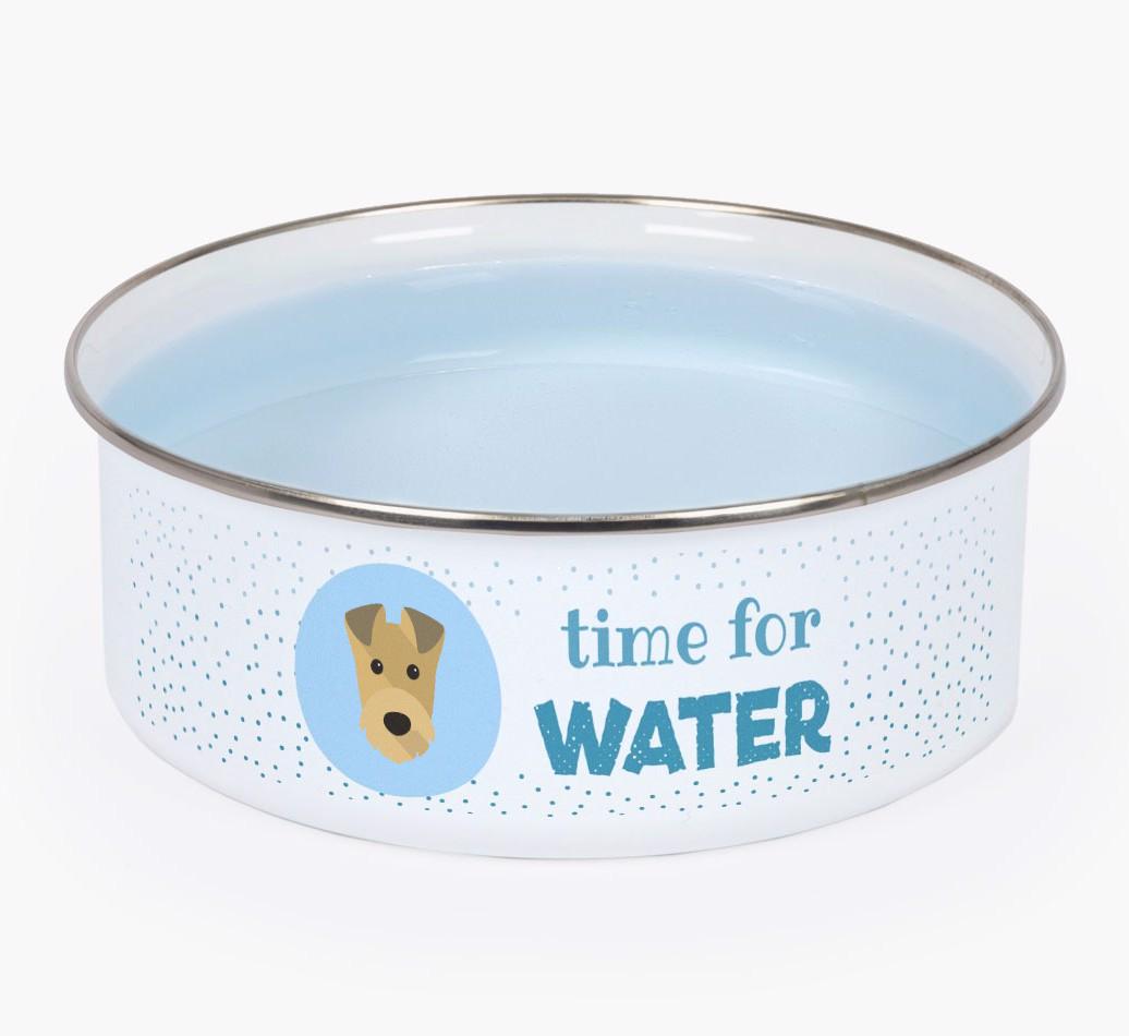 Time For Water: Personalized {breedFullName} Enamel Dog Bowl