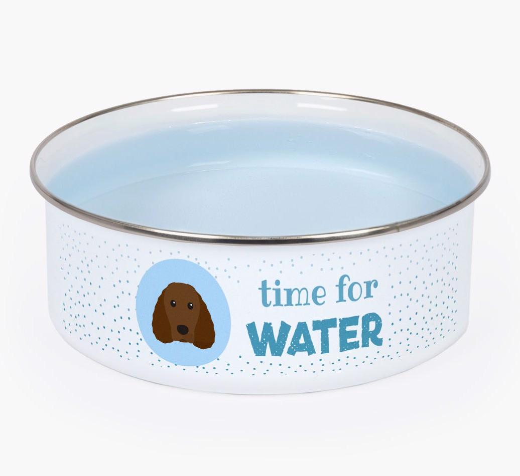 Time For Water: Personalized {breedFullName} Enamel Dog Bowl
