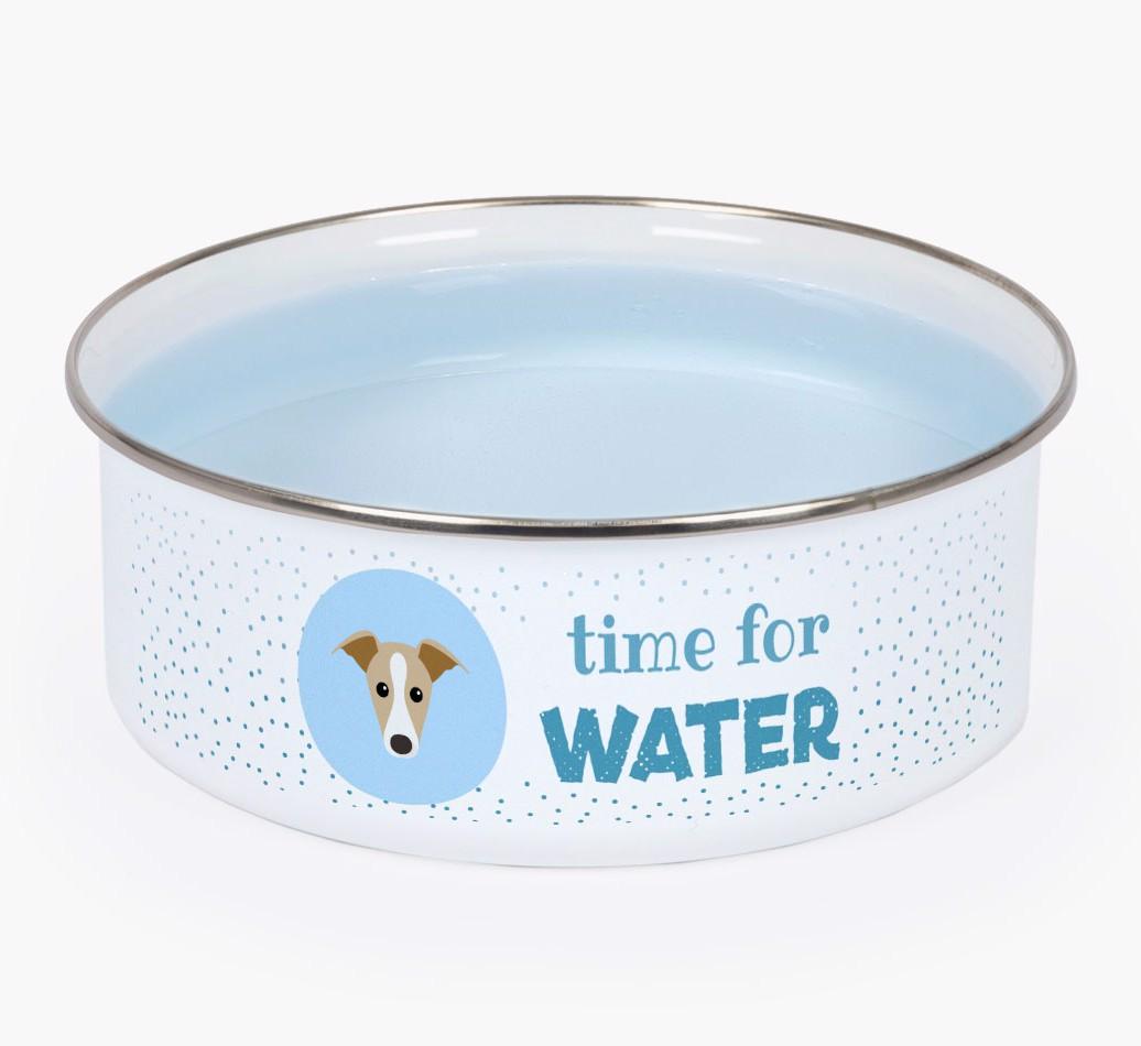 Time For Water: Personalized {breedFullName} Enamel Dog Bowl
