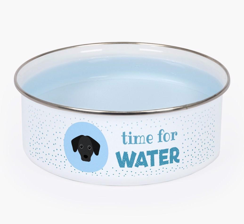 Time For Water: Personalized {breedFullName} Enamel Dog Bowl
