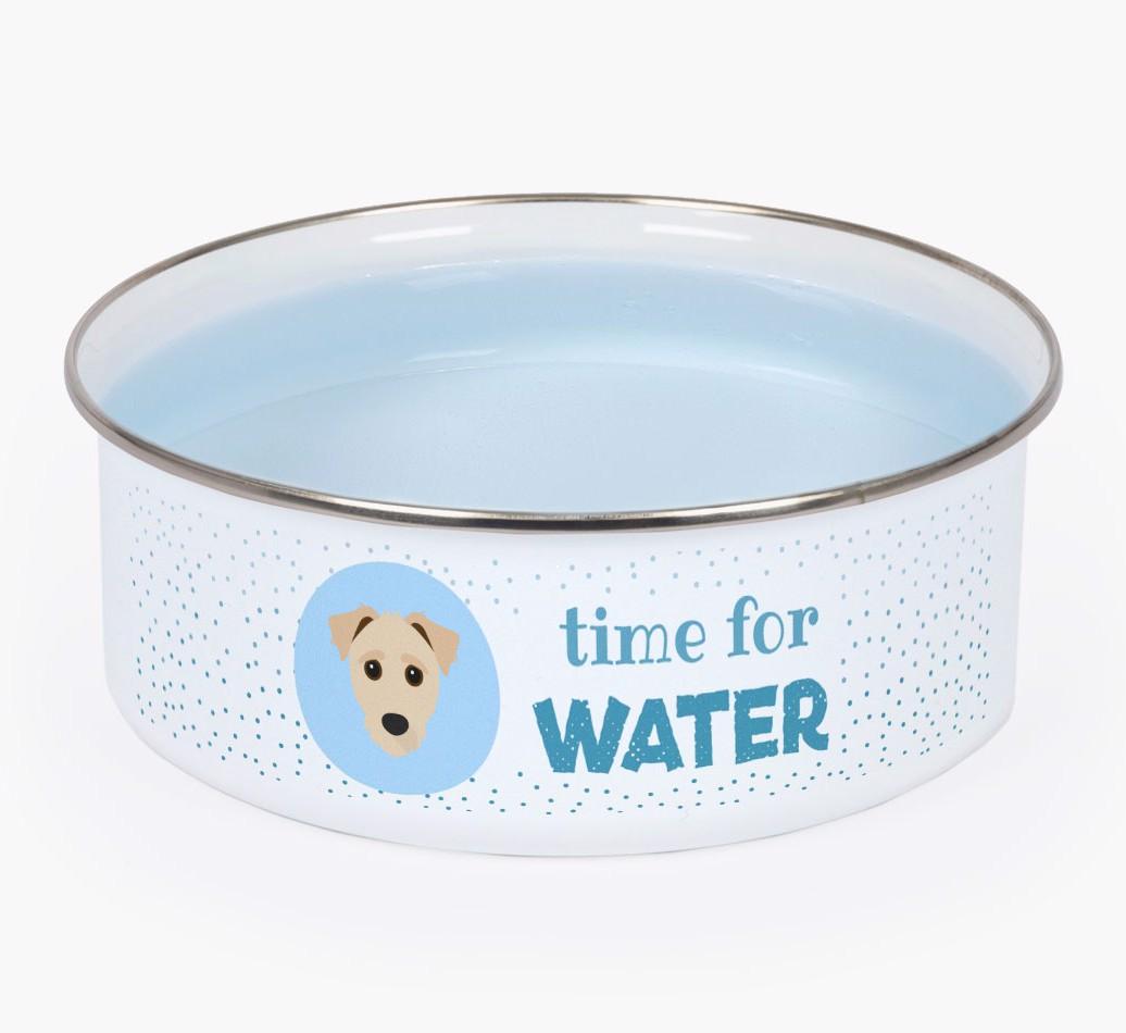 Time For Water: Personalized {breedFullName} Enamel Dog Bowl
