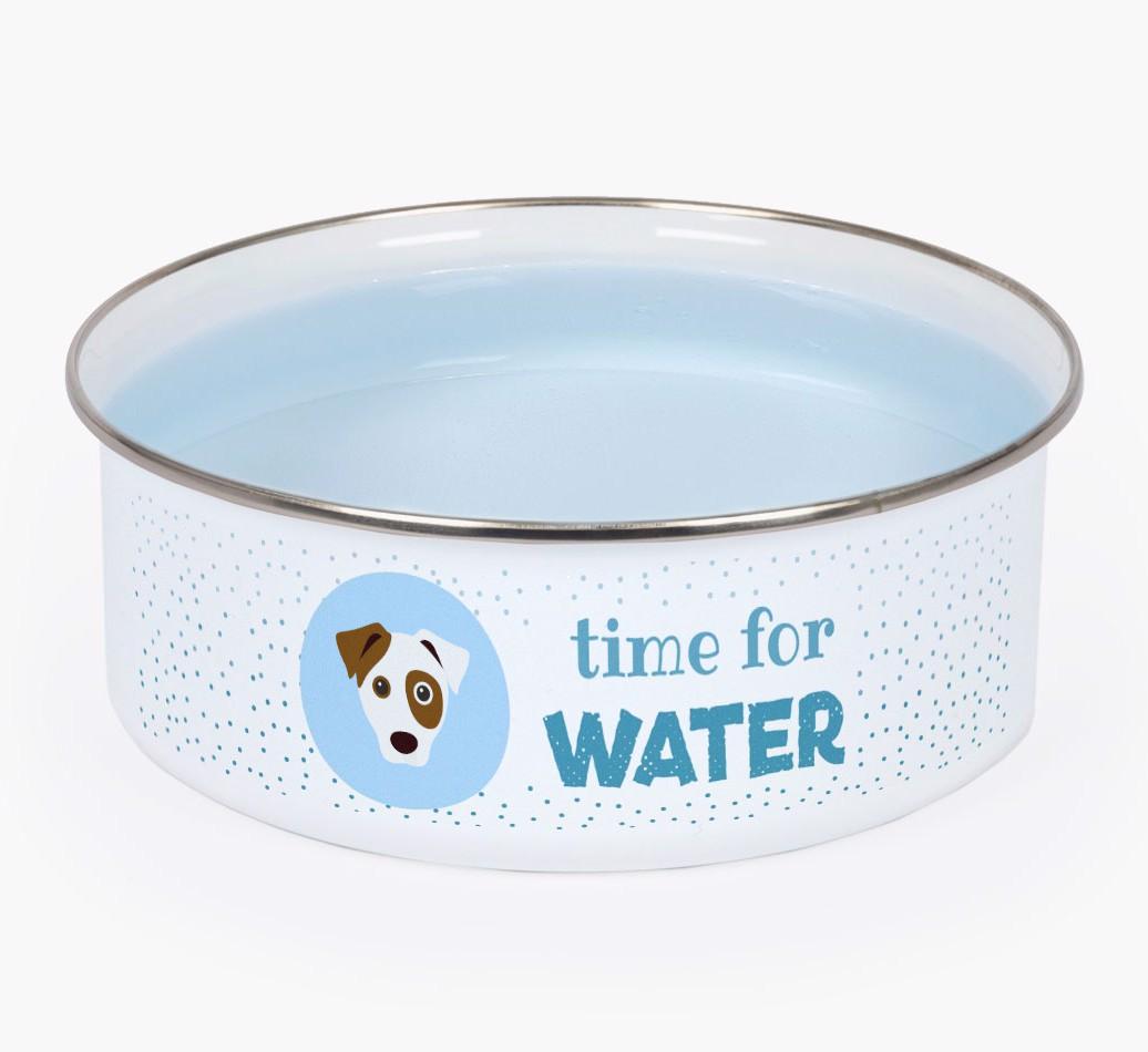 Time For Water: Personalized {breedFullName} Enamel Dog Bowl