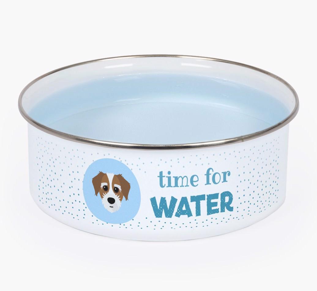 Time For Water: Personalized {breedFullName} Enamel Dog Bowl
