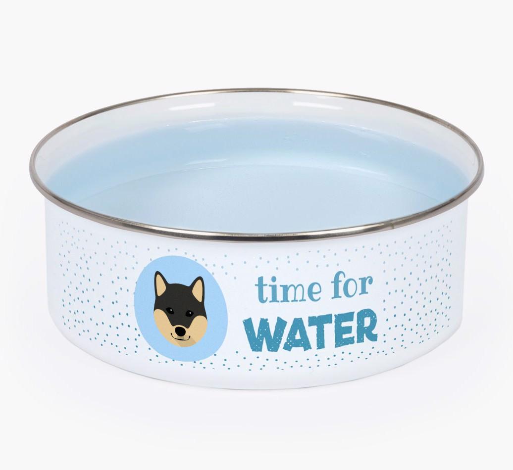 Time For Water: Personalized {breedFullName} Enamel Dog Bowl