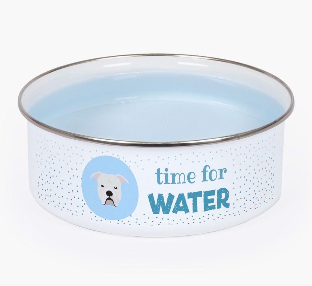 Time For Water: Personalized {breedFullName} Enamel Dog Bowl