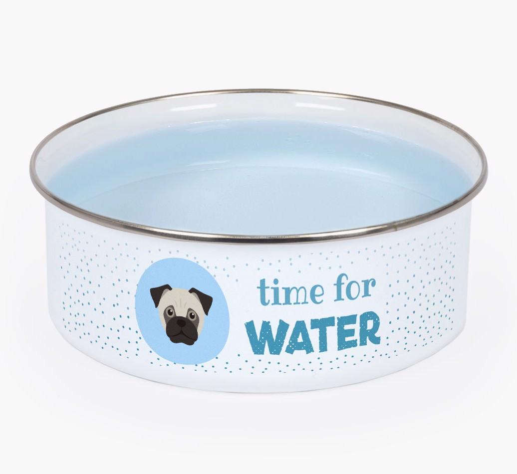 Time For Water: Personalized {breedFullName} Enamel Dog Bowl
