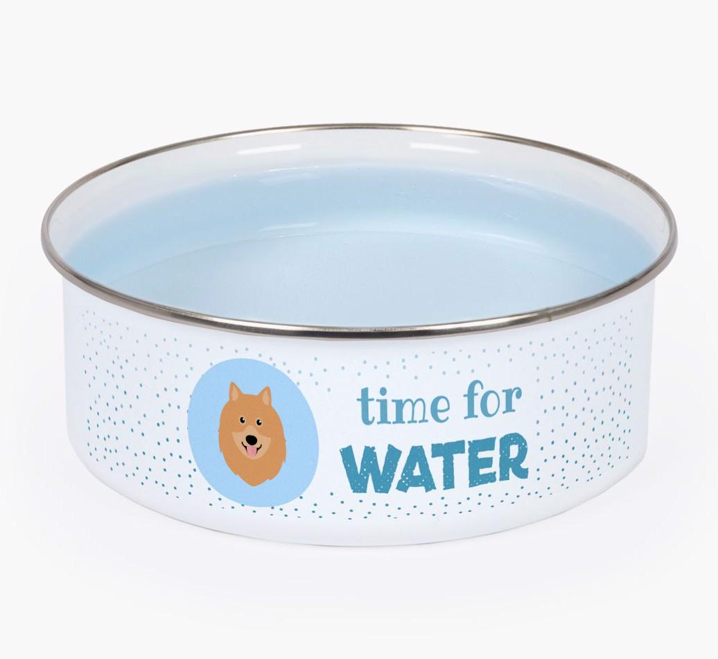 Time For Water: Personalized {breedFullName} Enamel Dog Bowl