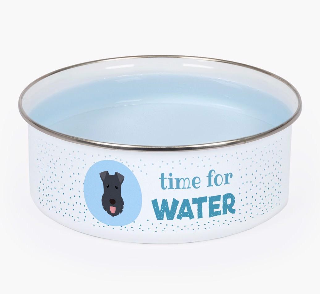 Time For Water: Personalized {breedFullName} Enamel Dog Bowl