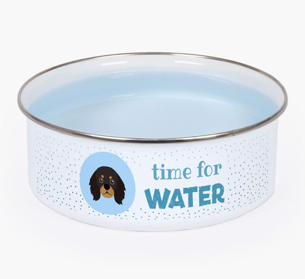 Time For Water: Personalized {breedFullName} Enamel Dog Bowl