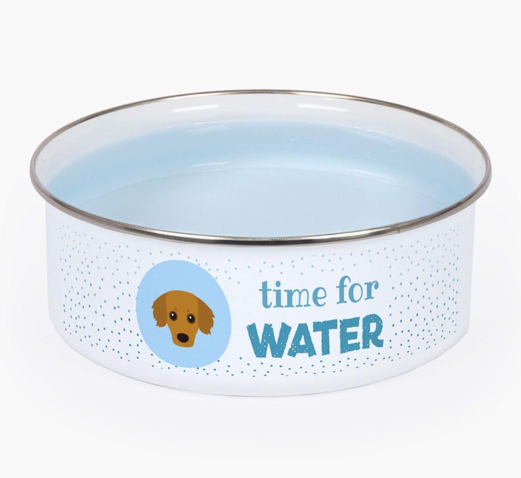 Time For Water: Personalized {breedFullName} Enamel Dog Bowl