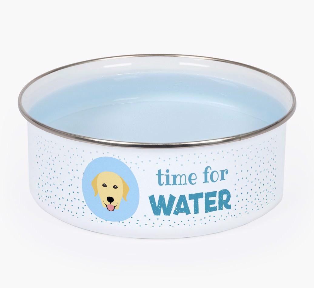 Time For Water: Personalized {breedFullName} Enamel Dog Bowl