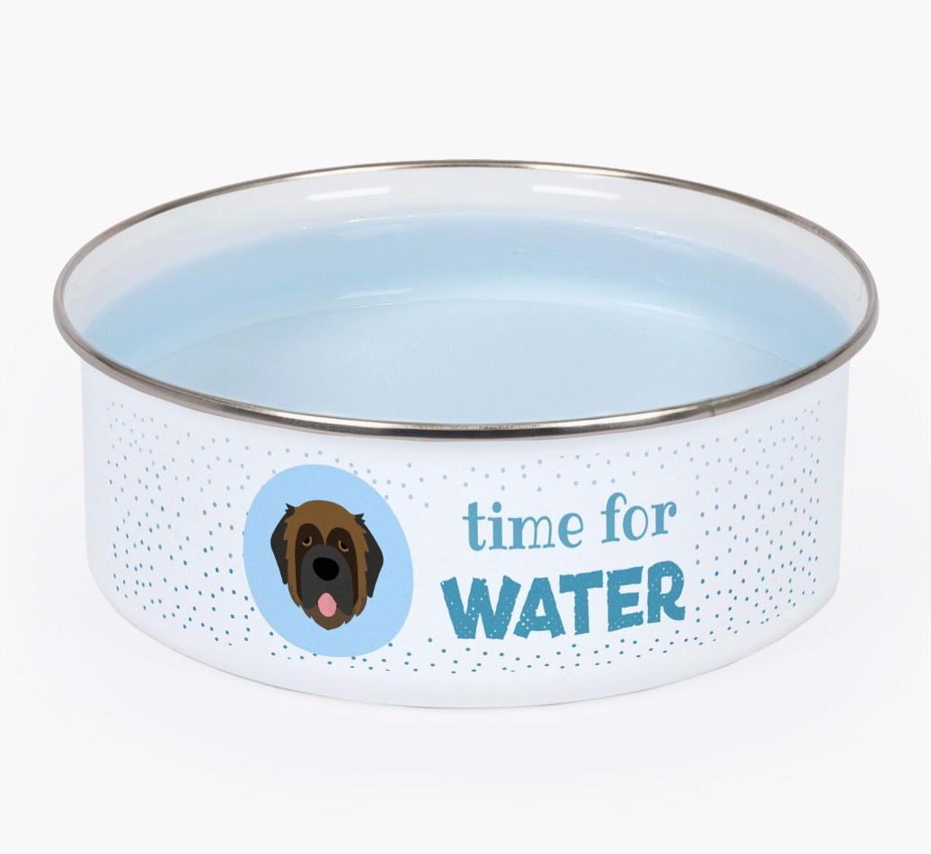 Time For Water: Personalized {breedFullName} Enamel Dog Bowl