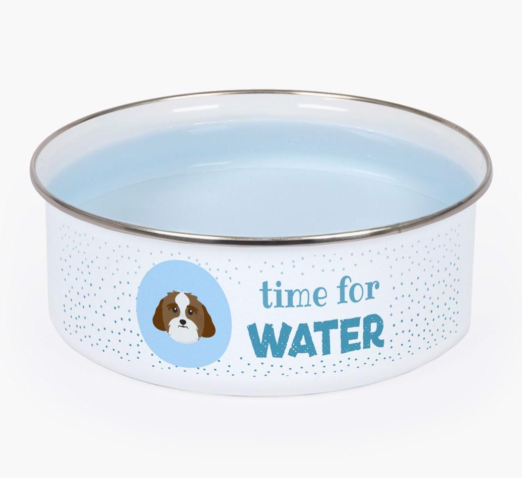 Time For Water: Personalized {breedFullName} Enamel Dog Bowl