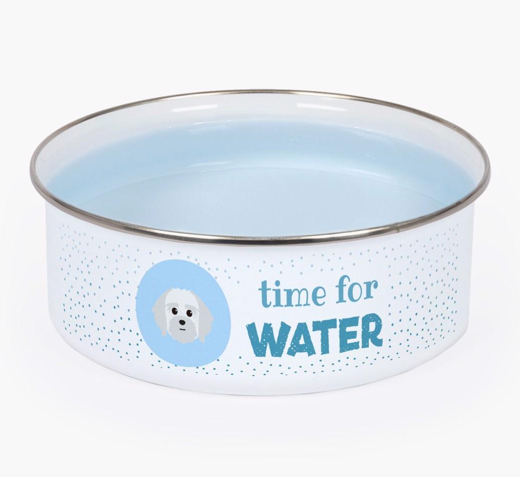 Time For Water: Personalized {breedFullName} Enamel Dog Bowl