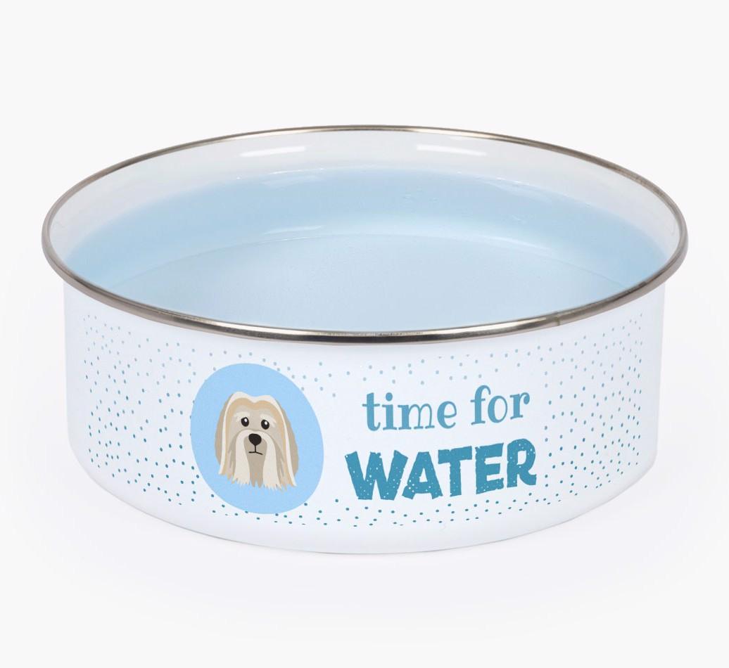 Time For Water: Personalized {breedFullName} Enamel Dog Bowl