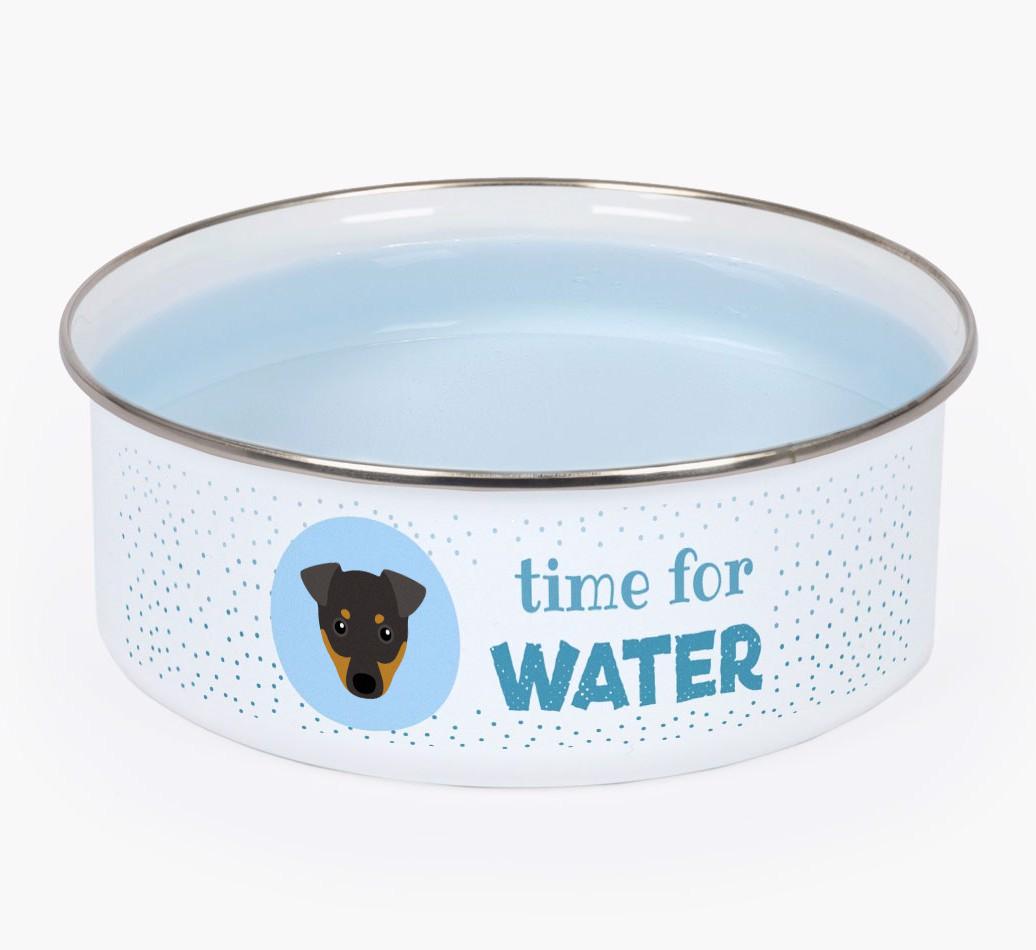 Time For Water: Personalized {breedFullName} Enamel Dog Bowl