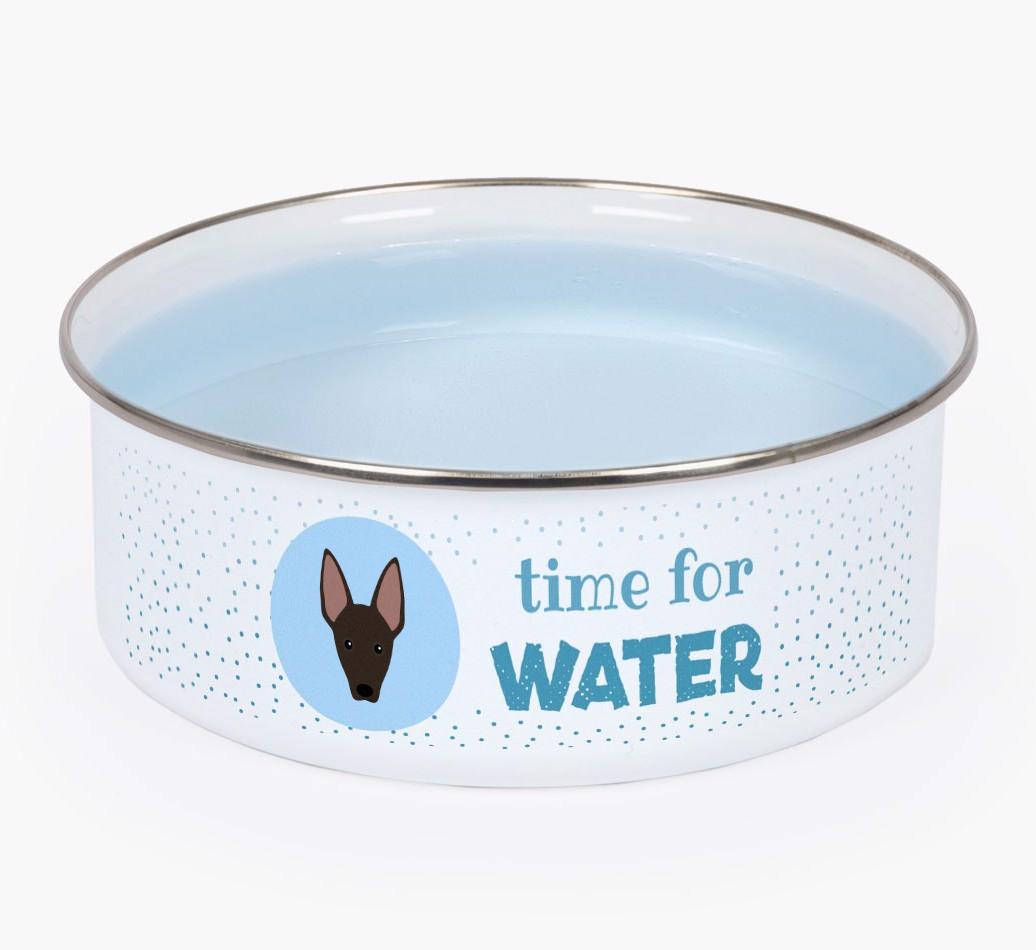 Time For Water: Personalized {breedFullName} Enamel Dog Bowl