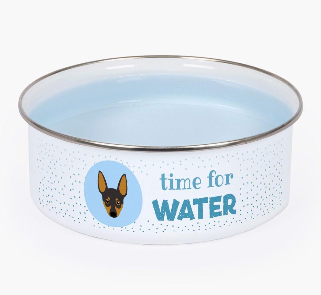 Time For Water: Personalized {breedFullName} Enamel Dog Bowl