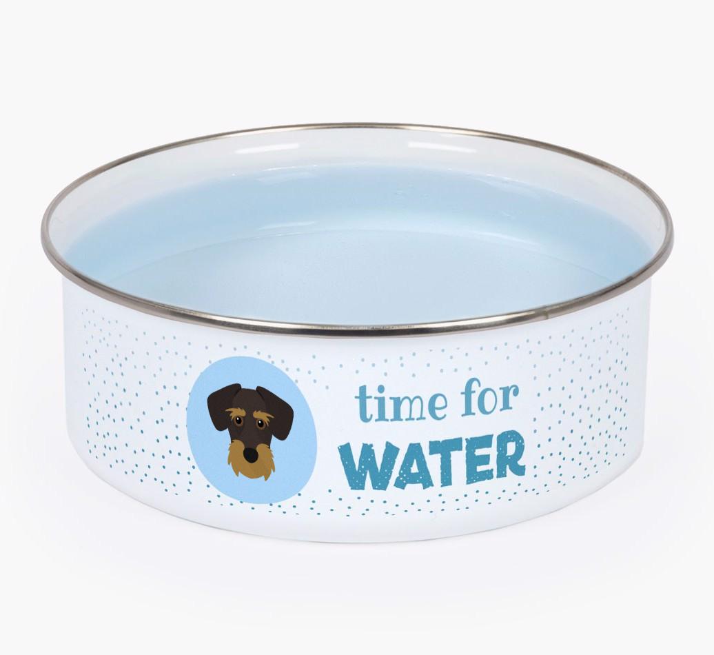 Time For Water: Personalized {breedFullName} Enamel Dog Bowl