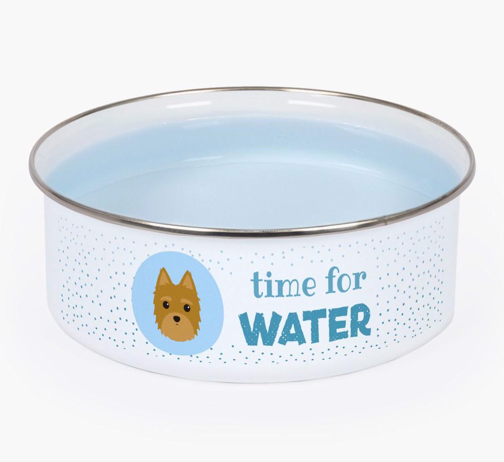 Time For Water: Personalized {breedFullName} Enamel Dog Bowl