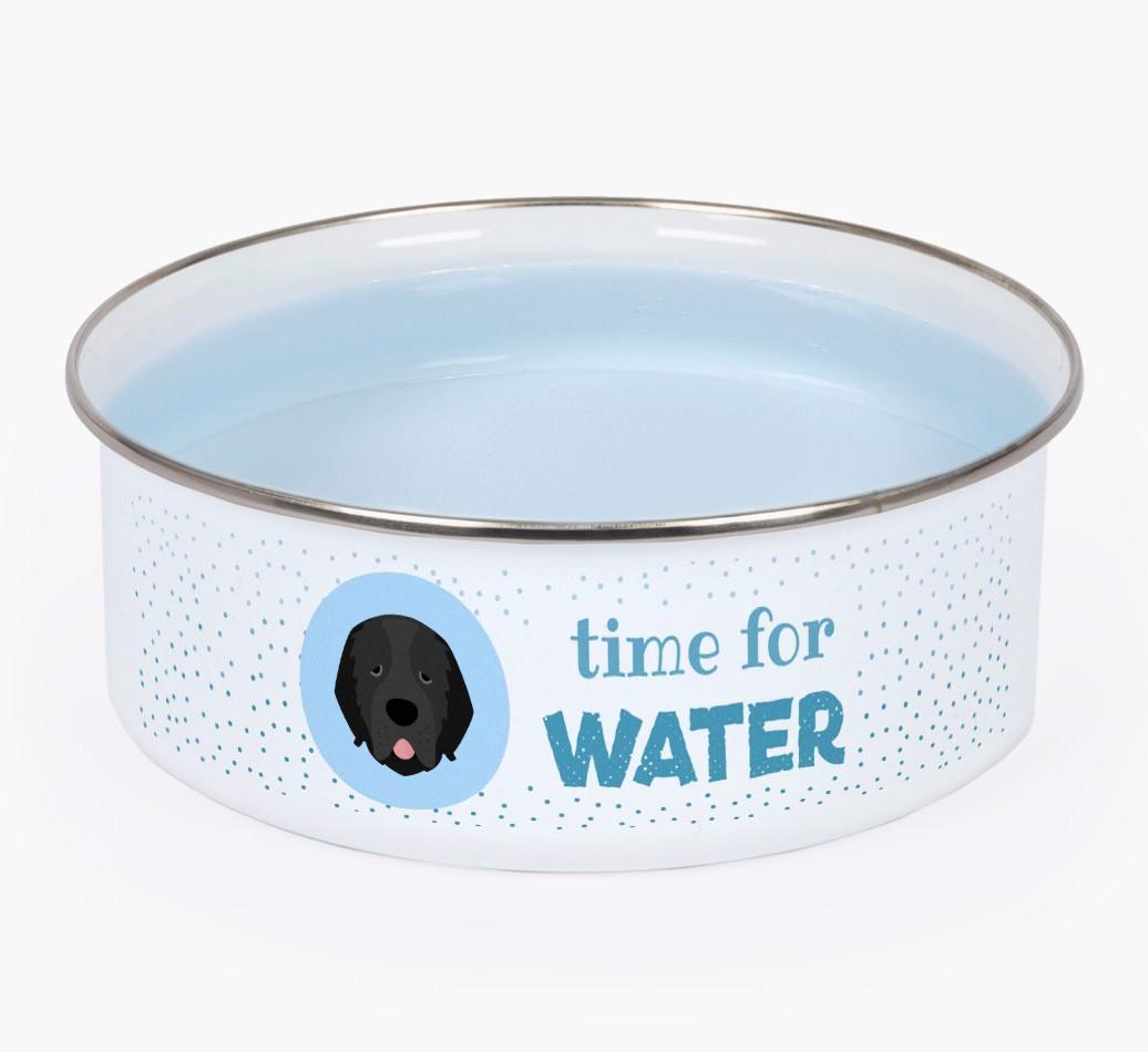 Time For Water: Personalized {breedFullName} Enamel Dog Bowl